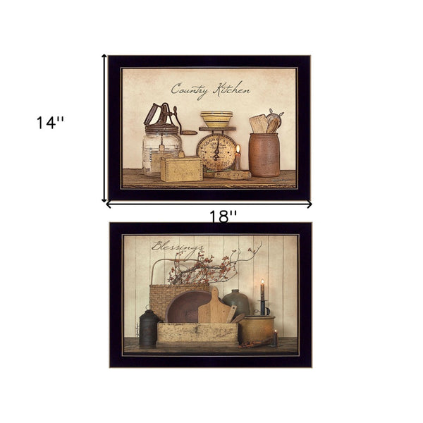HomeRoots Set of Two Elegant Candlelight and Floral Black Framed Prints for Modern Home Decor Accents 407123
