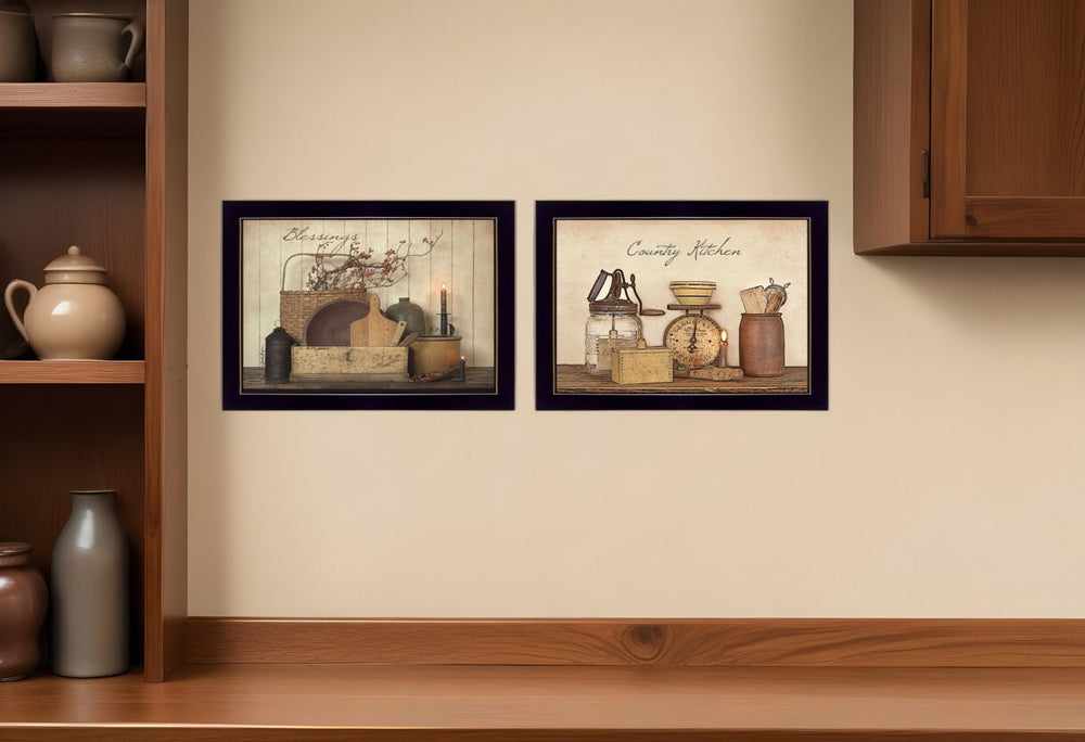 HomeRoots Set of Two Elegant Candlelight and Floral Black Framed Prints for Modern Home Decor Accents 407123