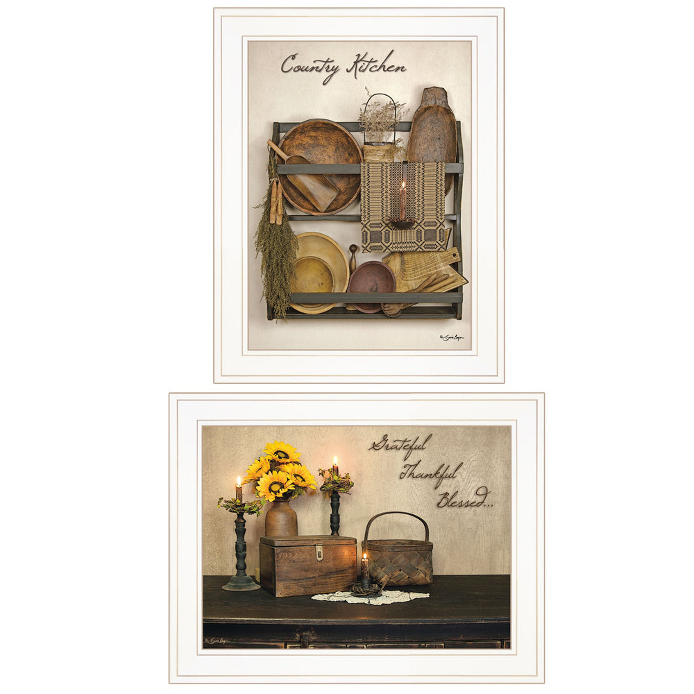 Homeroots Set Of Two Grateful And Blessed White Framed Print Kitchen Wall Art  Paper 407124