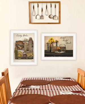 Homeroots Set Of Two Grateful And Blessed White Framed Print Kitchen Wall Art  Paper 407124