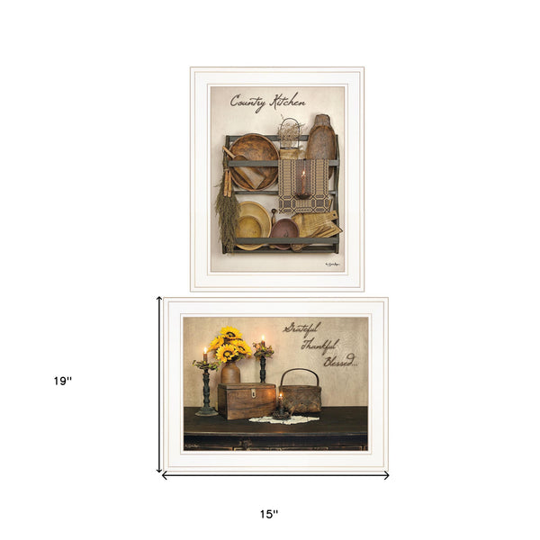Homeroots Set Of Two Grateful And Blessed White Framed Print Kitchen Wall Art  Paper 407124