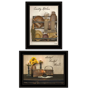 Homeroots Set Of Two Grateful And Blessed Black Framed Print Kitchen Wall Art  Paper 407125
