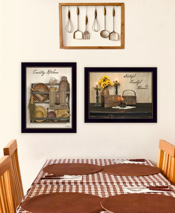 HomeRoots Grateful Kitchen Wall Art - Framed Print with Floral Design for a Modern Touch in Home Decor 407126