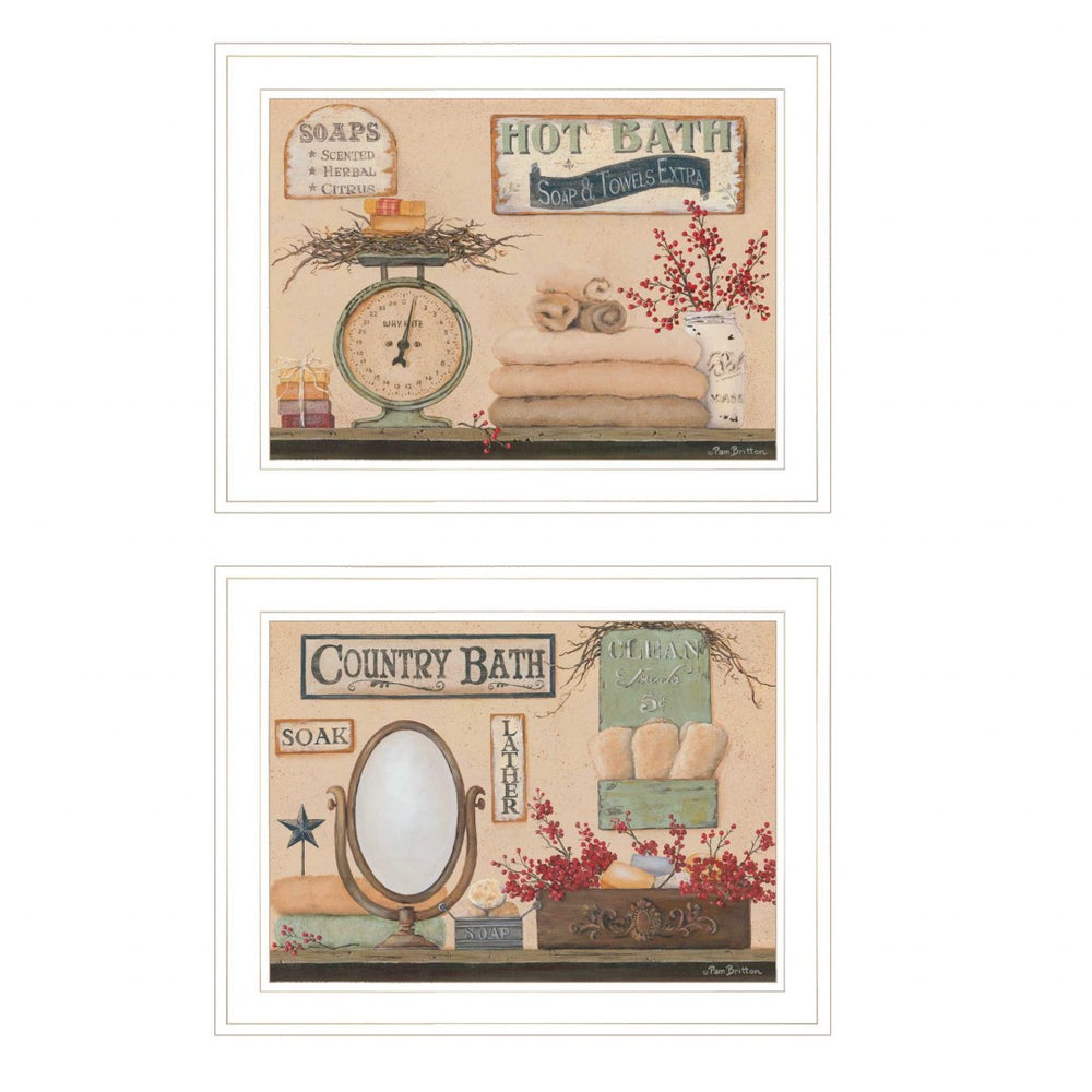 HomeRoots Set of Two Country Bath III White Framed Prints - Farmhouse Wall Art for Bathroom & Hallway Decor 407127