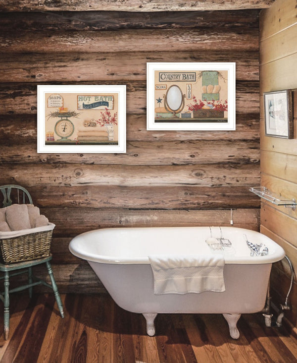 HomeRoots Set of Two Country Bath III White Framed Prints - Farmhouse Wall Art for Bathroom & Hallway Decor 407127