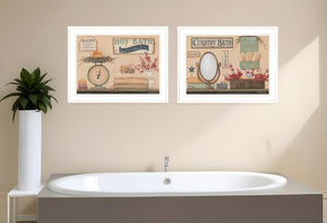 HomeRoots Set of Two Country Bath III White Framed Prints - Farmhouse Wall Art for Bathroom & Hallway Decor 407127