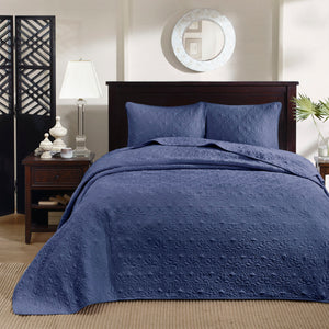 English Elm Reversible Madison Park Quebec Quilt Set Full/Queen — Cottage Stitch Texture, Prewashed Cotton Fill, Antimicrobial Freshness Protection Navy 17.72 L x 15.35 W x 6.3 H B03597418