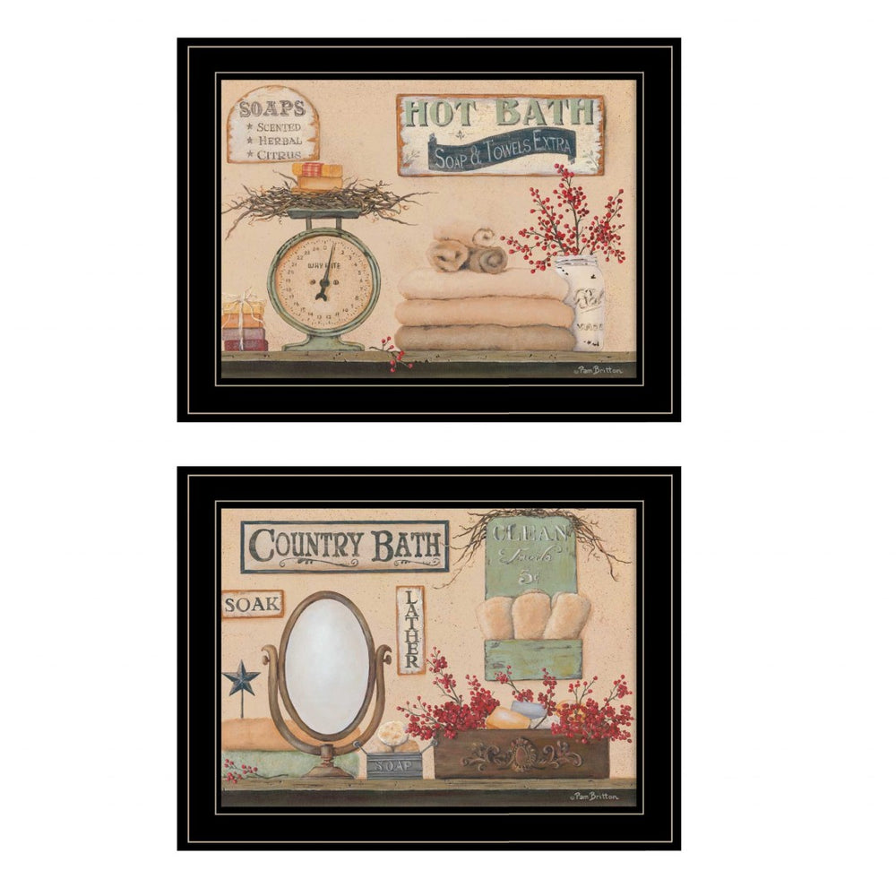HomeRoots Set of Two Country Bath III Black Framed Prints – Charming Bathroom Wall Art for Stylish Spaces 407130
