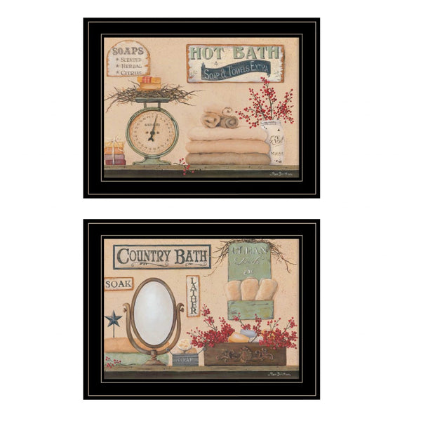 HomeRoots Set of Two Country Bath III Black Framed Prints – Charming Bathroom Wall Art for Stylish Spaces 407130