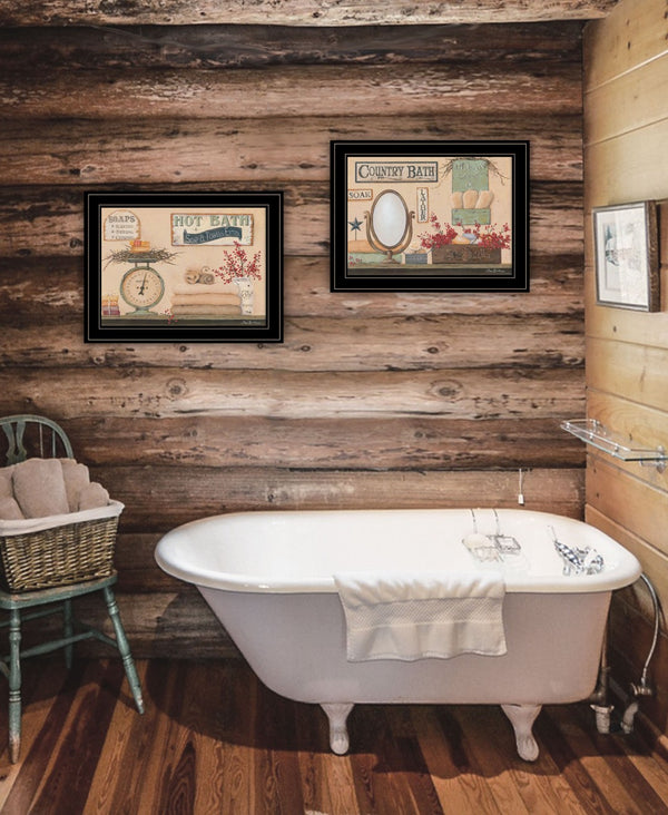 HomeRoots Set of Two Country Bath III Black Framed Prints – Charming Bathroom Wall Art for Stylish Spaces 407130