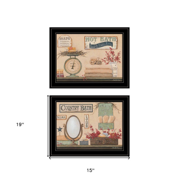 HomeRoots Set of Two Country Bath III Black Framed Prints – Charming Bathroom Wall Art for Stylish Spaces 407130