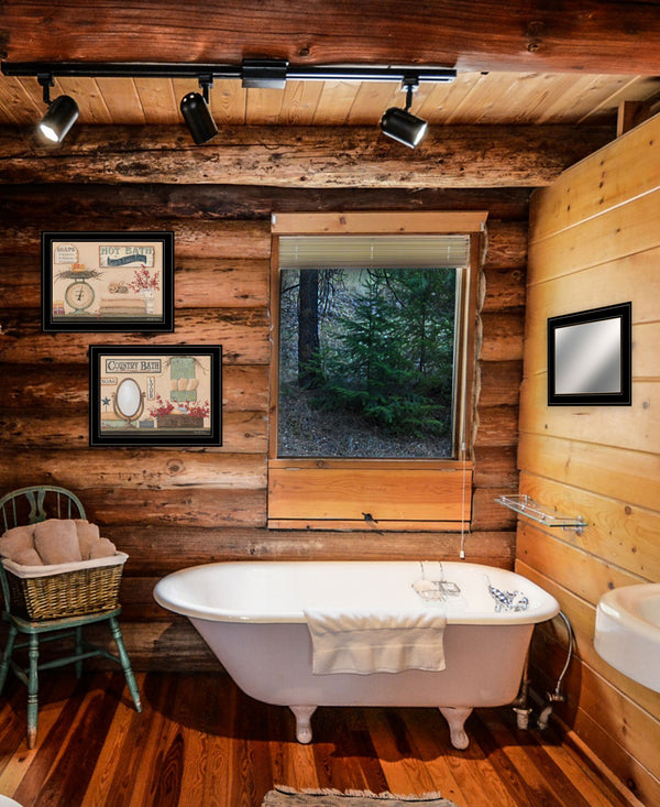 Homeroots Set Of Three Wash Room Black Rim Frame Bathroom Wall Art With Mirror  Paper 407131