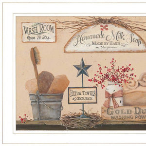 Homeroots Set Of Two Wash Room White Framed Print Bathroom Wall Art  Paper 407134
