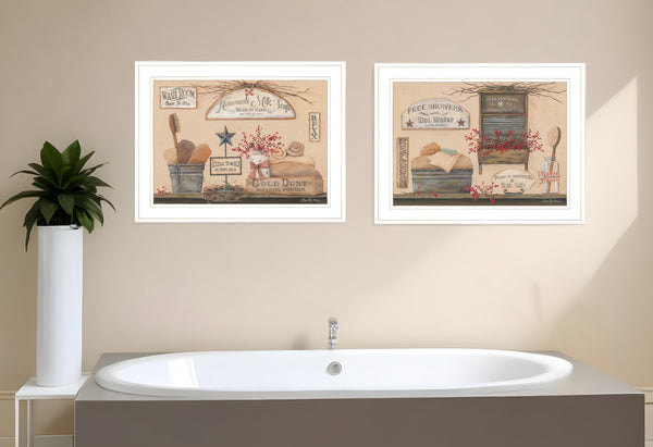 Homeroots Set Of Two Wash Room White Framed Print Bathroom Wall Art  Paper 407134