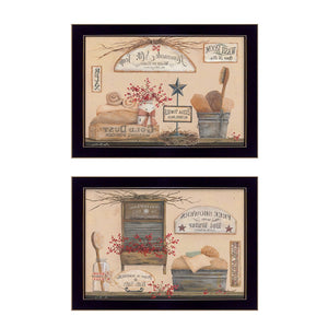Homeroots Set Of Two Wash Room Black Framed Print Bathroom Wall Art  Paper 407140