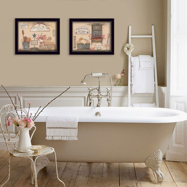 Homeroots Set Of Two Wash Room Black Framed Print Bathroom Wall Art  Paper 407140