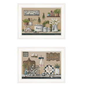 Homeroots Set Of Two Farmhouse Kitchen 1 White Framed Print Kitchen Wall Art  Paper 407145