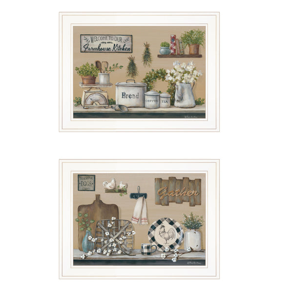 Homeroots Set Of Two Farmhouse Kitchen 1 White Framed Print Kitchen Wall Art  Paper 407145
