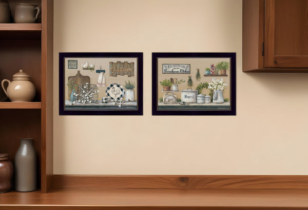 Homeroots Set Of Two Farmhouse Kitchen 3 Black Framed Print Kitchen Wall Art  Paper 407151