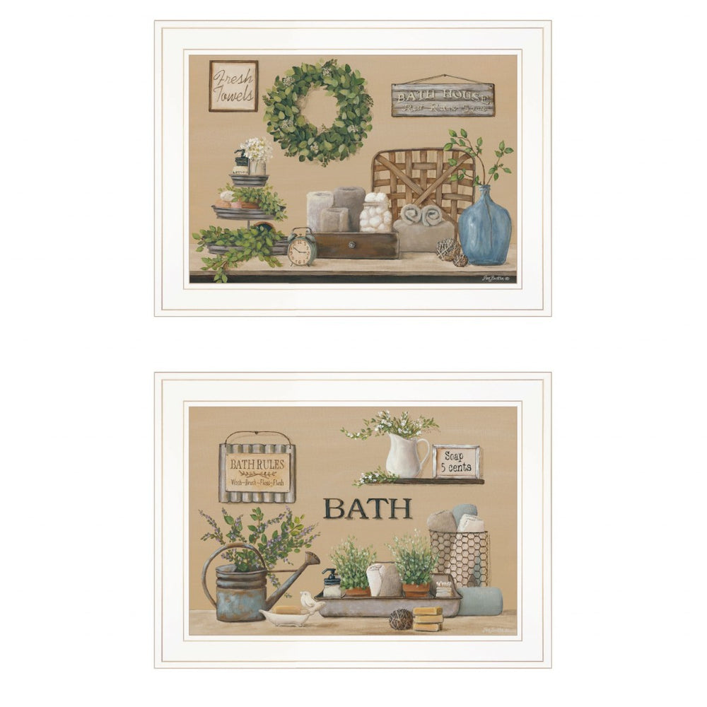 HomeRoots Set of Two Minimalist White Framed Bathroom Art Prints - Elevate Your Spa-Like Decor Today! 407154