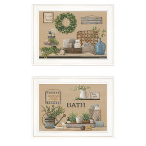 HomeRoots Set of Two Minimalist White Framed Bathroom Art Prints - Elevate Your Spa-Like Decor Today! 407154
