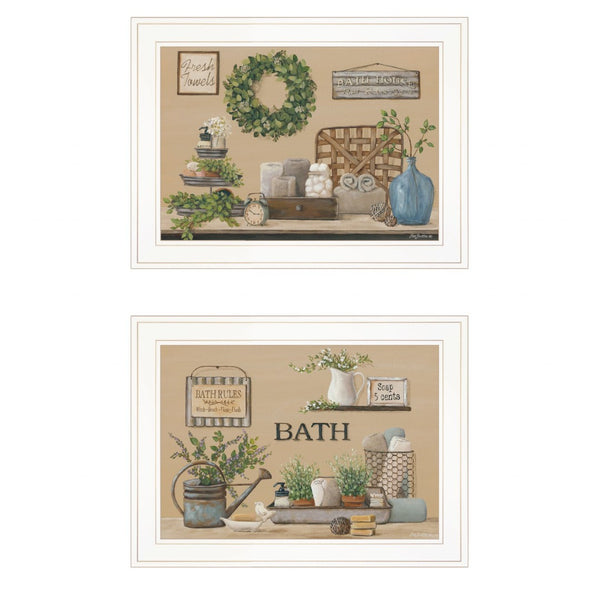 HomeRoots Set of Two Minimalist White Framed Bathroom Art Prints - Elevate Your Spa-Like Decor Today! 407154