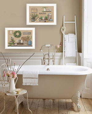 HomeRoots Set of Two Minimalist White Framed Bathroom Art Prints - Elevate Your Spa-Like Decor Today! 407154