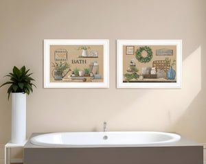 HomeRoots Set of Two Minimalist White Framed Bathroom Art Prints - Elevate Your Spa-Like Decor Today! 407154