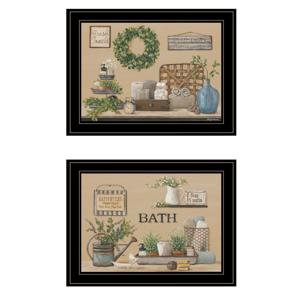 Homeroots Set Of Two Bath Time 2 Black Framed Print Bathroom Wall Art  Paper 407156