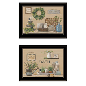 Homeroots Set Of Two Bath Time 2 Black Framed Print Bathroom Wall Art  Paper 407156