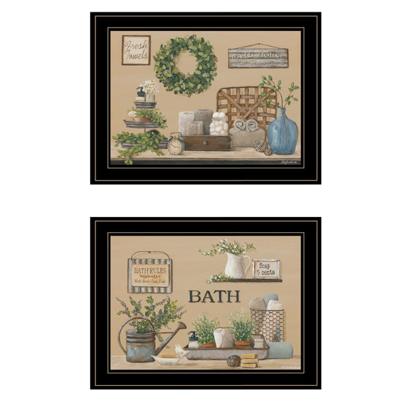 Homeroots Set Of Two Bath Time 2 Black Framed Print Bathroom Wall Art  Paper 407156