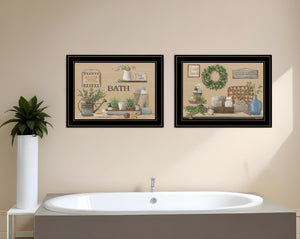 Homeroots Set Of Two Bath Time 2 Black Framed Print Bathroom Wall Art  Paper 407156