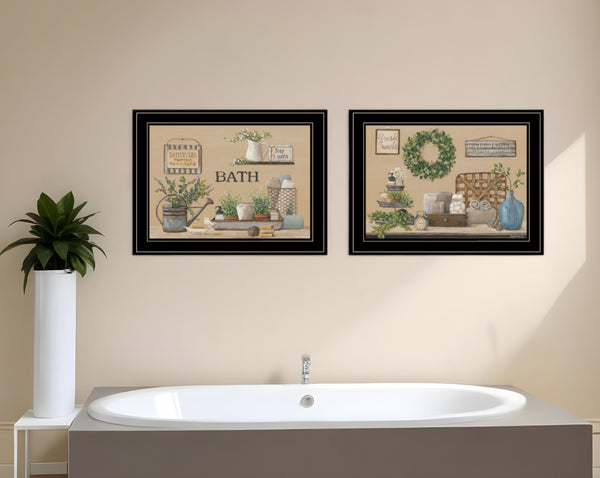 Homeroots Set Of Two Bath Time 2 Black Framed Print Bathroom Wall Art  Paper 407156