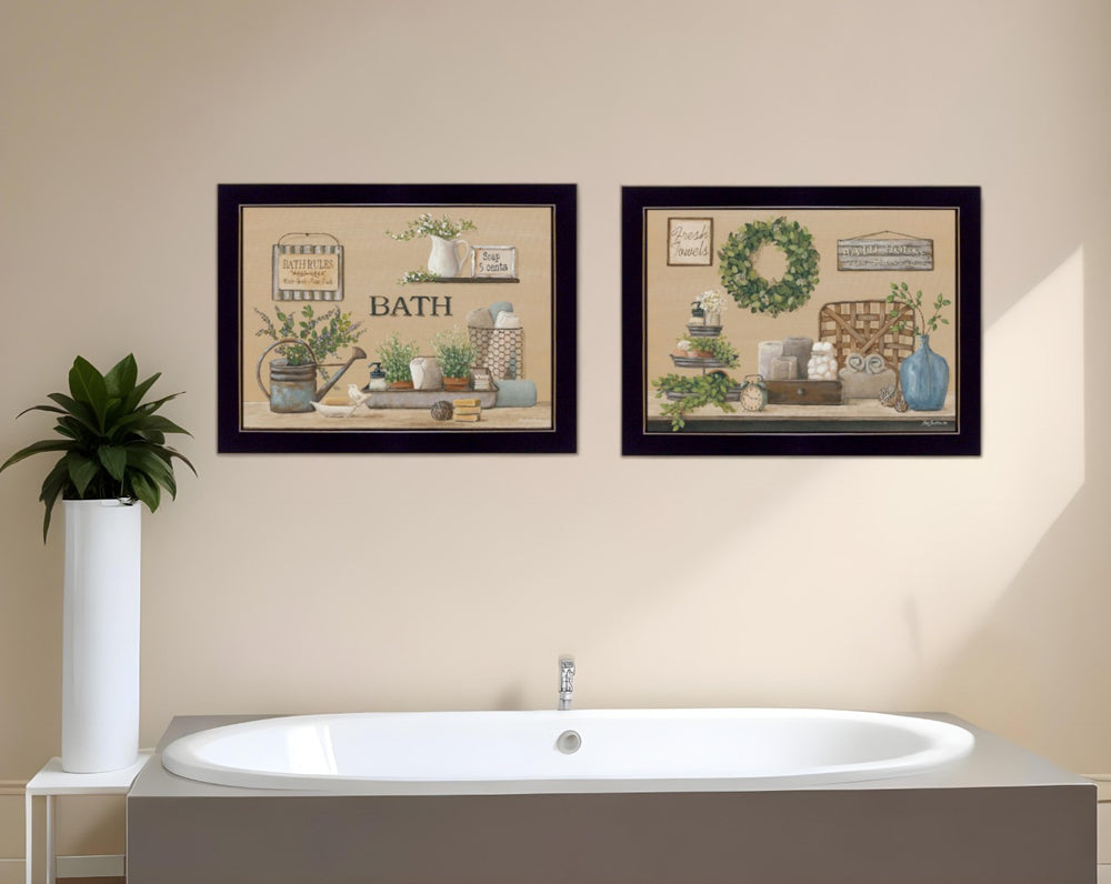 HomeRoots Set of Two Modern Black Framed Prints – Stylish Bathroom Wall Art for a Chic, Personalized Space 407158