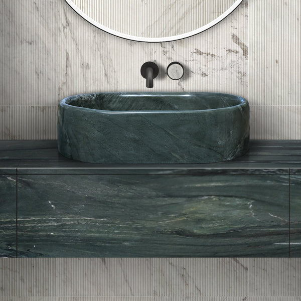English Elm Green Natural Marble Vessel Sink - Polished Elegance For A Luxurious Bathroom Oasis, 23.6X15.7 Inches W1696P333275