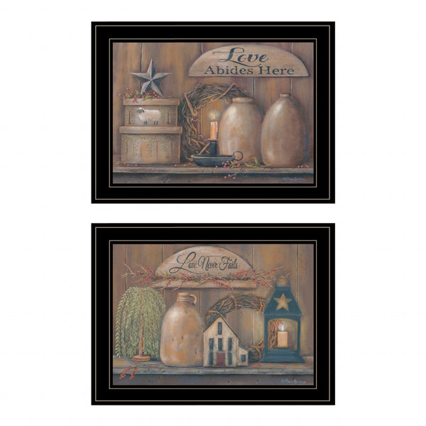 Homeroots Set Of Two Love Never Fails 2 Black Framed Print Wall Art  Paper 407164