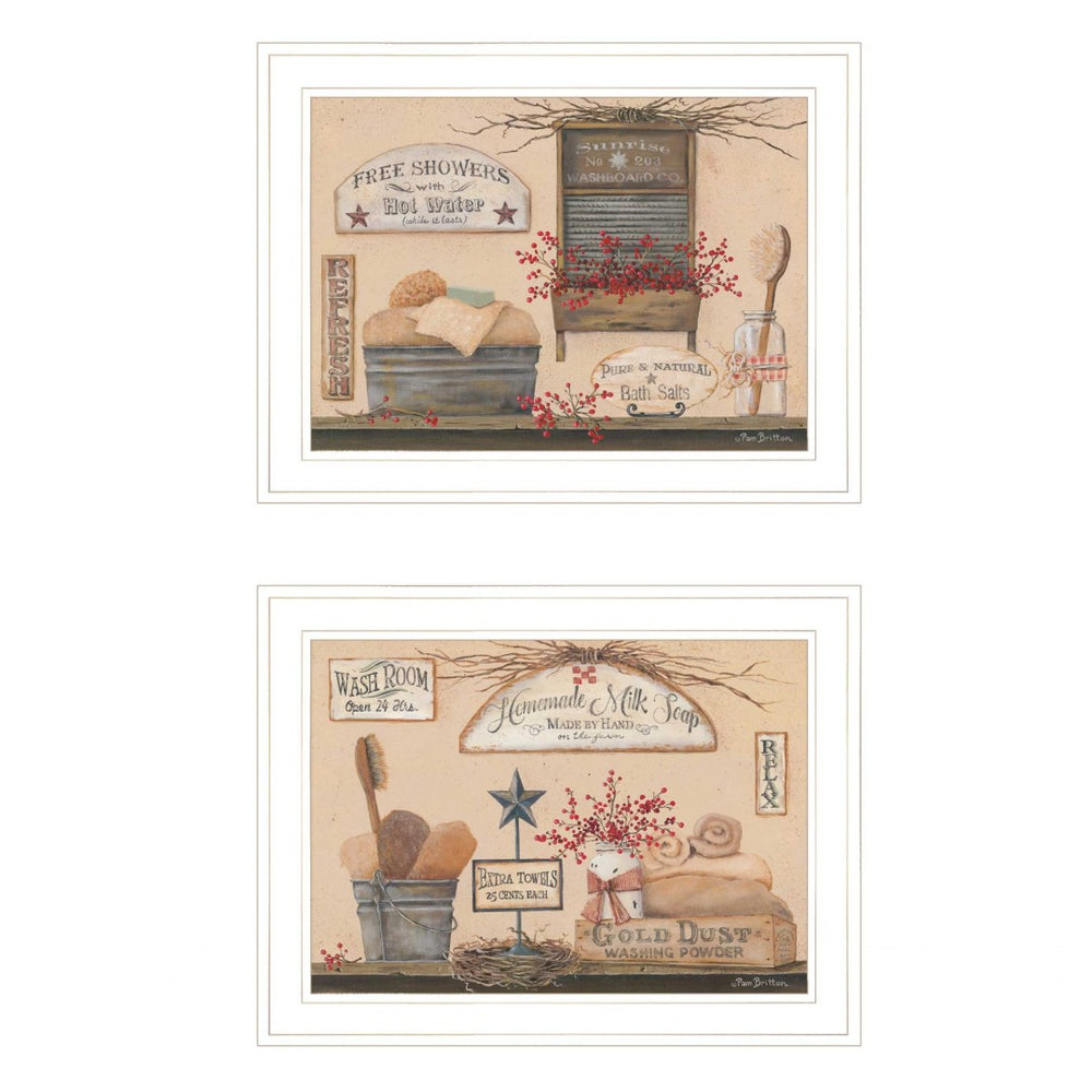 HomeRoots Set of Two Stylish White Framed Prints for Bathroom Wall Art - Modern Decor for Any Space 407169