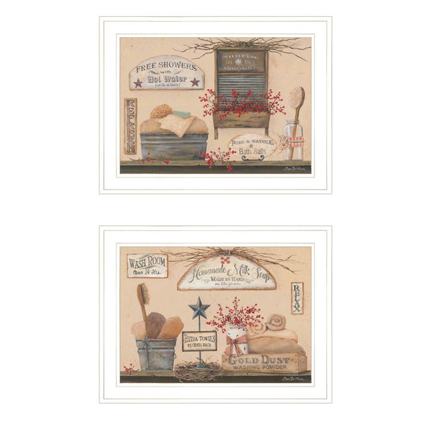 HomeRoots Set of Two Stylish White Framed Prints for Bathroom Wall Art - Modern Decor for Any Space 407169