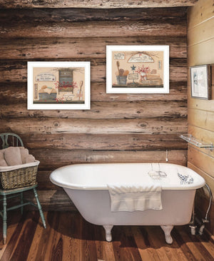 HomeRoots Set of Two Stylish White Framed Prints for Bathroom Wall Art - Modern Decor for Any Space 407169
