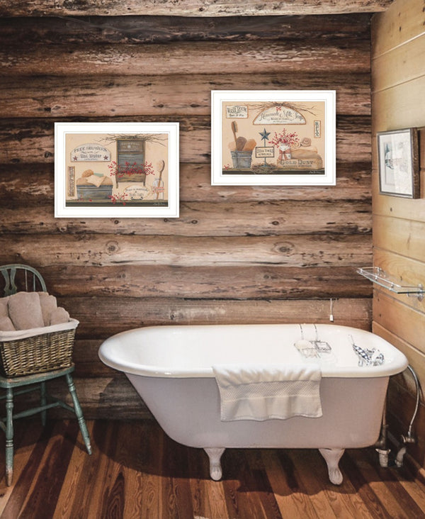 HomeRoots Set of Two Stylish White Framed Prints for Bathroom Wall Art - Modern Decor for Any Space 407169