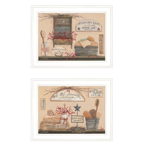 HomeRoots Set of Two Stylish White Framed Prints for Bathroom Wall Art - Modern Decor for Any Space 407169
