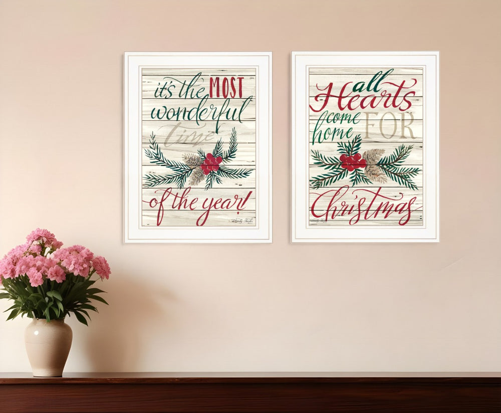 HomeRoots Set of Two Charming All Heart Come Home for Christmas Framed Prints - Festive Wall Art Decor 407172