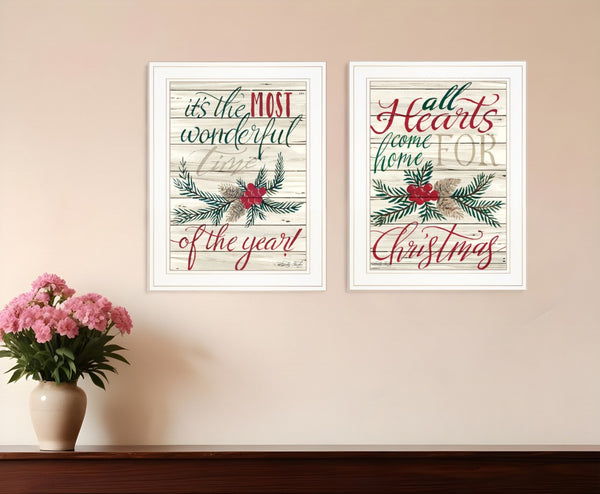 HomeRoots Set of Two Charming All Heart Come Home for Christmas Framed Prints - Festive Wall Art Decor 407172