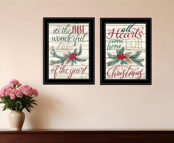 HomeRoots Set of Two Heartwarming Framed Prints for Christmas – Modern Black Frame Wall Art Duo, Ready to Hang 407173