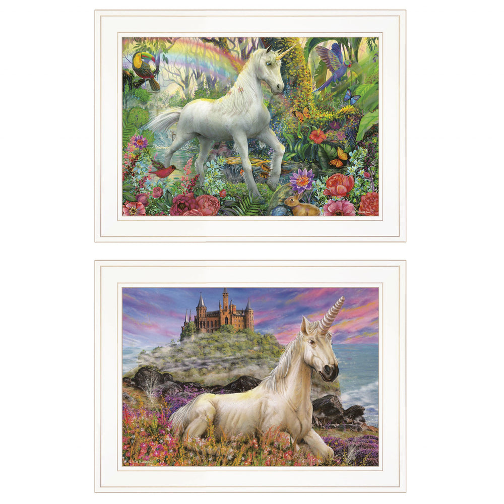 Homeroots Set Of Two Unicorns For You 1 White Framed Print Wall Art  Paper 407174
