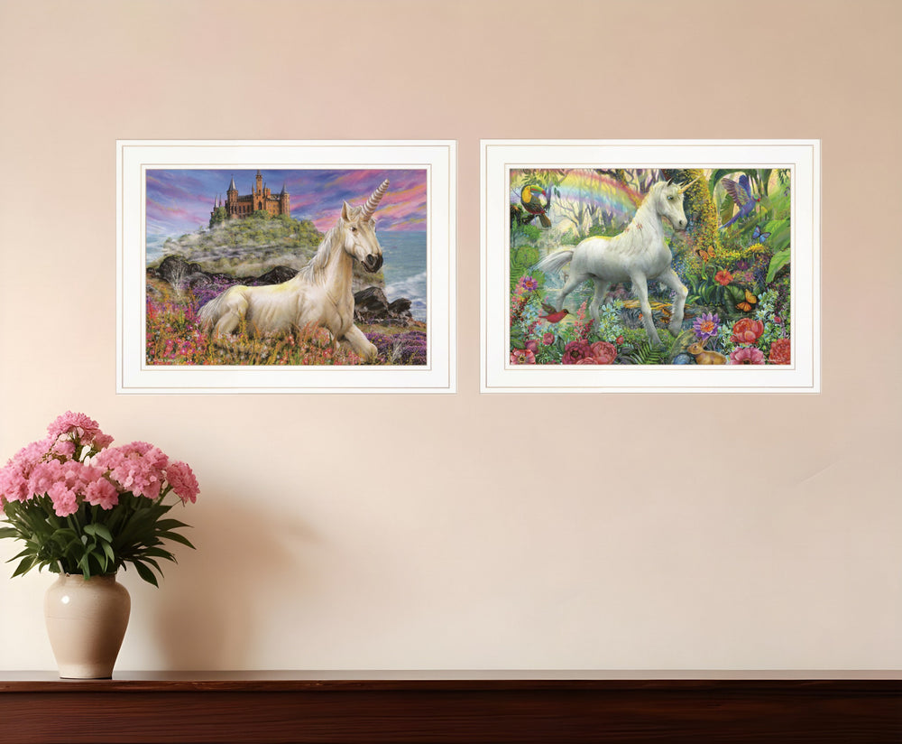Homeroots Set Of Two Unicorns For You 1 White Framed Print Wall Art  Paper 407174
