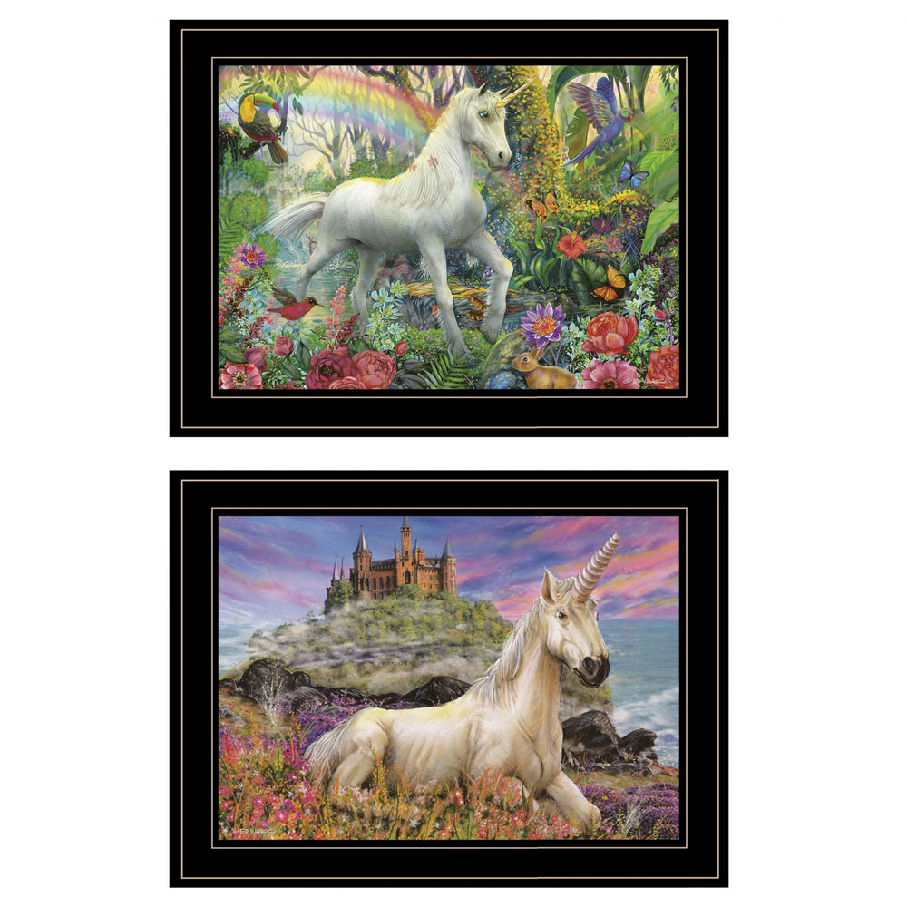 Homeroots Set Of Two Unicorns For You 2 Black Framed Print Wall Art  Paper 407175