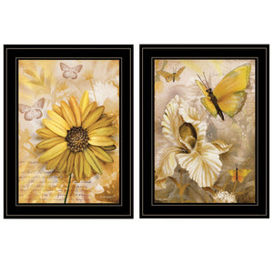 HomeRoots Set of Two Framed Floral and Butterfly Prints – Modern Black Wall Art for Stylish Home Décor 407178