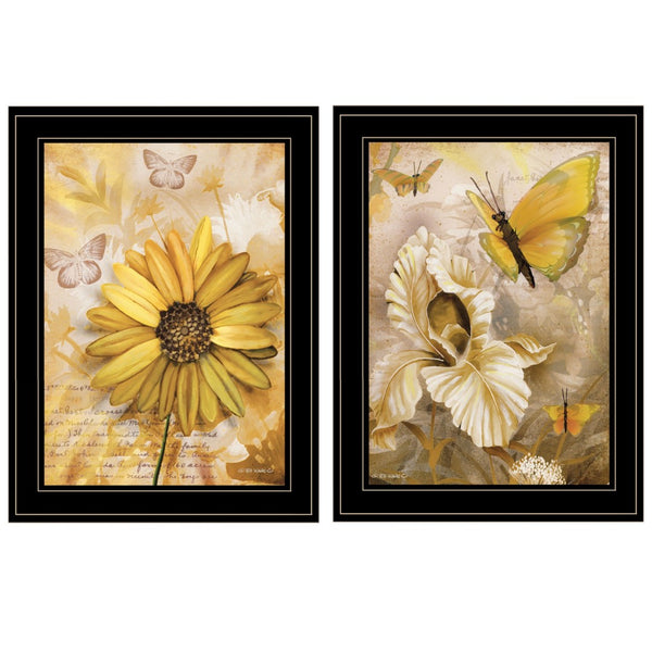 HomeRoots Set of Two Framed Floral and Butterfly Prints – Modern Black Wall Art for Stylish Home Décor 407178