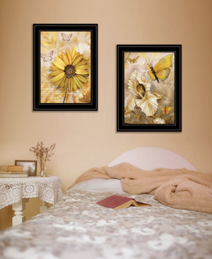 HomeRoots Set of Two Framed Floral and Butterfly Prints – Modern Black Wall Art for Stylish Home Décor 407178